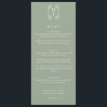 Menu Élégante crête florale Monogramme Sage Mariage ver<br><div class="desc">Elevez votre réception de mariage avec notre élégant Monogram Sage Green Mariage Menu. Doté d'un arrière - plan bleu poussiéreux sophistiqué et d'un monogramme de crête florale magnifiquement travaillé, ce menu ajoute une touche d'élégance intemporelle à votre journée spéciale. Parfait pour les couples à la recherche d'un look raffiné et...</div>