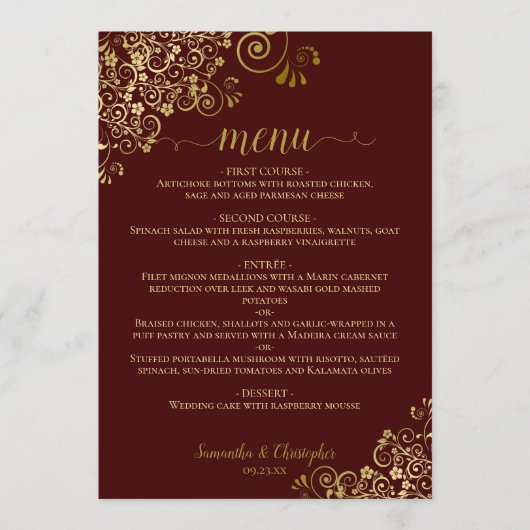 Menu Elégante dentelle or Frills Auburn Brown Mariage (Devant)