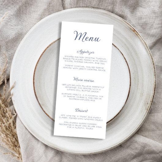 Menu Elégante Dusty Blue Ocean Fête des mariées