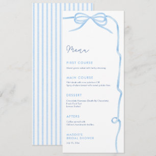 Menu Élégante fête de douche de mariage au nœud bleu cl