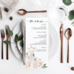 Menu Élégante Fête des mariées florale Blush<br><div class="desc">Ce magnifique design présente un bouquet de belles fleurs blush enveloppé autour d'une élégante robe de mariée et d'une police de caractères moderne (couleur modifiable). Voir la collection entière pour plus d'articles correspondants ! Regardez notre vidéo sur "Comment modifier dans Zazzle" à YouTube.com/CreativeUnionDesign</div>