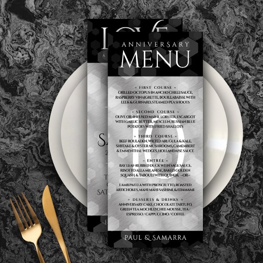 Menu Élégante fête du 10e anniversaire du Mariage de Ti