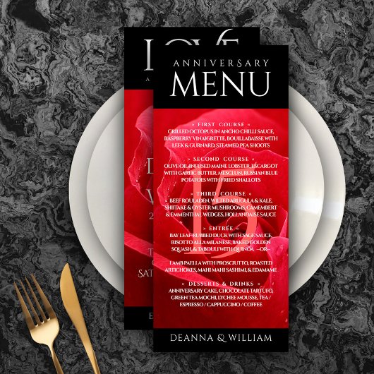 Menu Élégante fête du 15e anniversaire du Mariage Rose