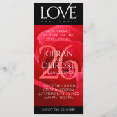 Menu Élégante fête du 26e anniversaire du Mariage Rose (Dos)