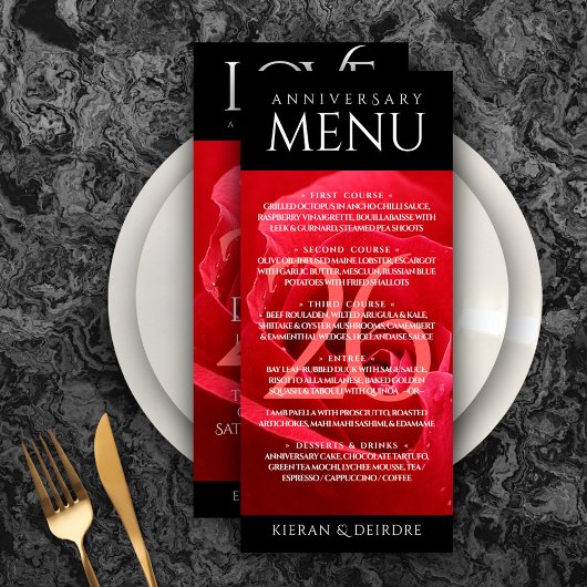 Menu Élégante fête du 26e anniversaire du Mariage Rose