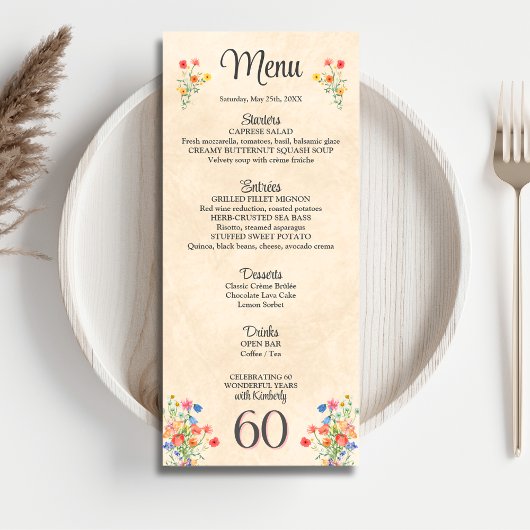 Menu Élégante Fleur 60 ans Fête Florale 60e anniversair