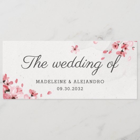 Menu Élégante fleur de cerisier rose mariage de (Devant)