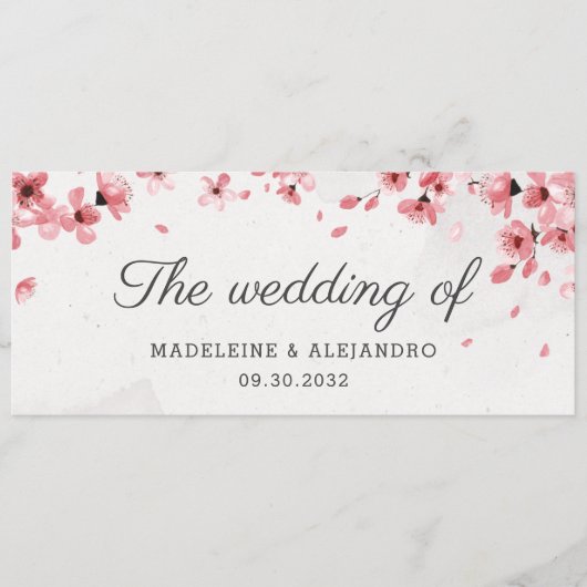 Menu Élégante fleur de cerisier rose mariage de (Devant)