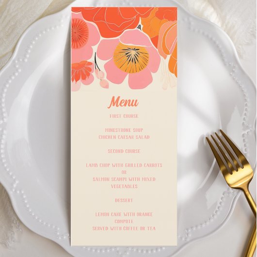 Menu Élégante fleur de coquelicot rose corail