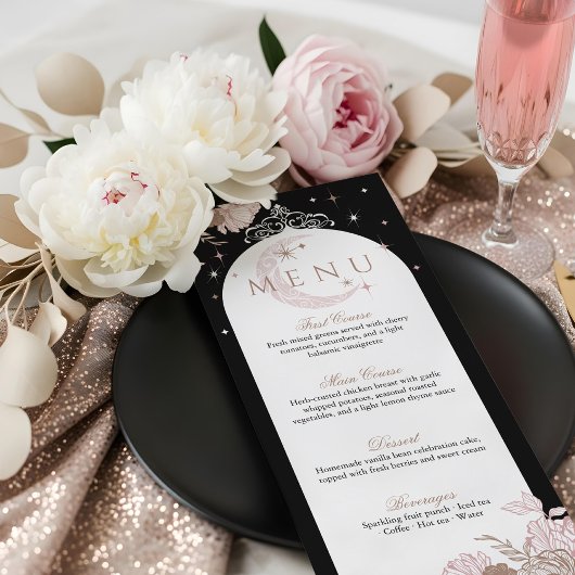 Menu Élégante Florales Roses Étoiles Lune Tiara Quincea