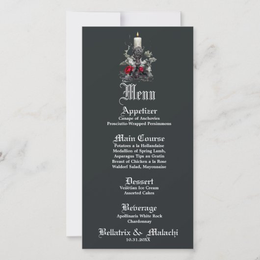 Menu Elegante Goth Bloem Rode Roos Kaars (Voorkant)