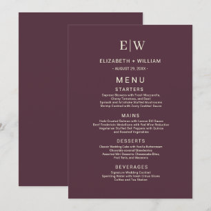 Menu Elégante laque simple cerise, Mariage Monogramme
