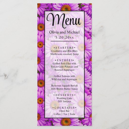 Menu Élégante marguerite florale magenta rose foncé (Devant)