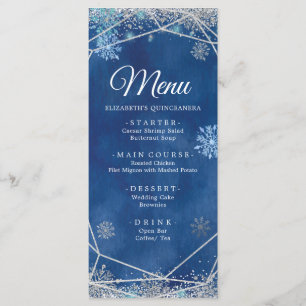 Menu Elégante Marine Silver Noël Flocon de neige XV Año