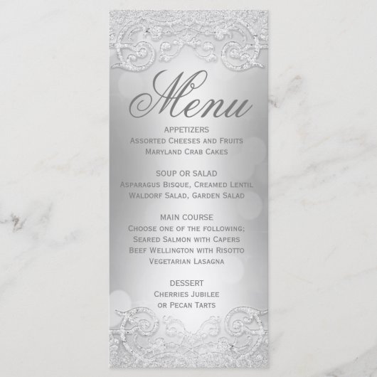 Menu Elégante Parties scintillant Argent Faux (Devant)