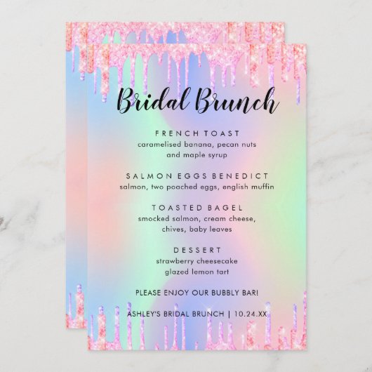 Menu Elégante Parties scintillant Holographique Bridal  (Devant / Derrière)