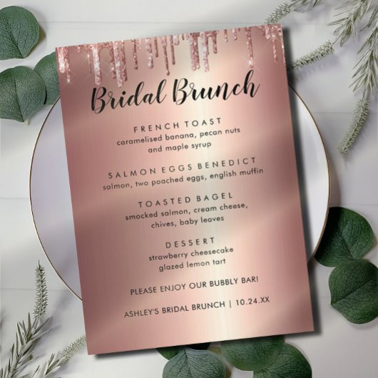 Menu Elégante Parties scintillant Rose Gold Bridal Brun