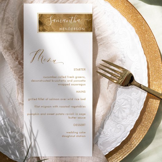 Menu Élégante personnalisation avec nom de l'invité bla