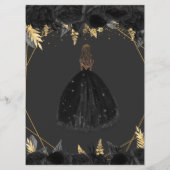 Menu Élégante princesse florale d'or noir (Dos)