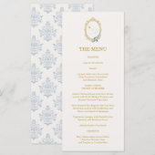Menu Élégante réception de mariage bleu et or de l'ère (Devant / Derrière)