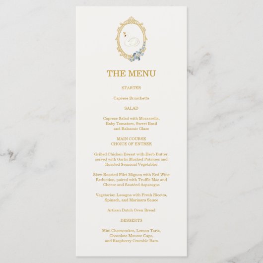 Menu Élégante réception de mariage bleu et or de l'ère (Devant)
