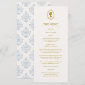 Menu Élégante réception de mariage bleu et or de l'ère (Devant / Derrière)