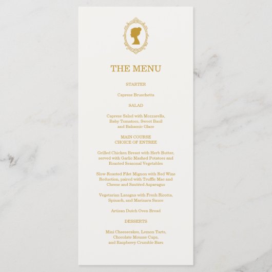 Menu Élégante réception de mariage bleu et or de l'ère (Devant)