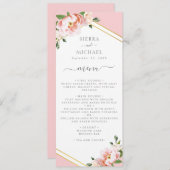 Menu Elégante Réception de mariage Floral Rose Pink Or (Devant / Derrière)