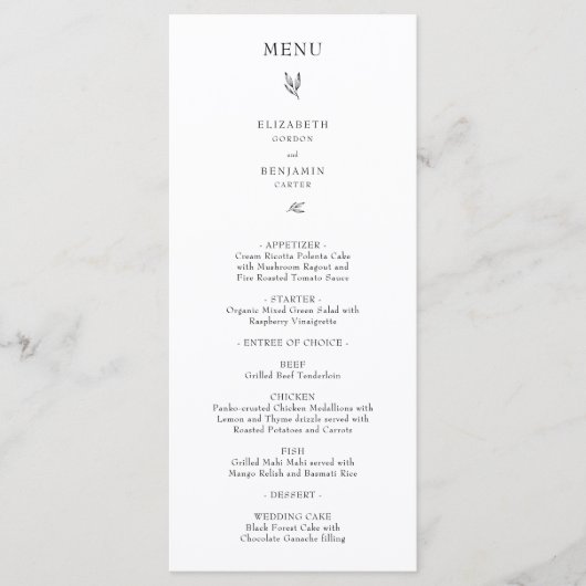 Menu Elégante Réception De Mariage Minimaliste (Devant)