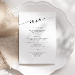Menu Elégante Réception De Mariage Minimaliste Moderne<br><div class="desc">Présentez notre élégant menu minimaliste moderne Mariage - le mélange parfait de simplicité et de sophistication pour votre journée spéciale. Ces menus présentent un design épuré et contemporain qui s'ajoute à tout thème mariage, ajoutant une touche d'élégance moderne à votre paysage de table. Ce qui les rend vraiment spéciaux, c'est...</div>