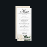 Menu Elégante Rose blanche ivoire avec Mariage de Réfle<br><div class="desc">Ce beau menu ajoutera un peu de style à votre réception de mariage. Il présente un design magnifique et romantique avec un seul rose couleur ivoire, blanc ou crème sur son côté, se reflétant dans un bassin d'eau avec vagues et ondulations. Il y a de l'espace pour les noms du...</div>