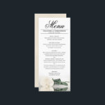 Menu Elégante Rose blanche ivoire avec Mariage de Réfle<br><div class="desc">Ce beau menu ajoutera un peu de style à votre réception de mariage. Il présente un design magnifique et romantique avec un seul rose couleur ivoire, blanc ou crème sur son côté, se reflétant dans un bassin d'eau avec vagues et ondulations. Il y a de l'espace pour les noms du...</div>