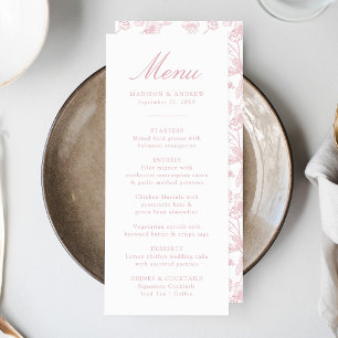 Menu Élégante Rose Chinoiserie Floral Mariage Victorien