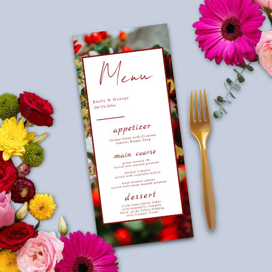 Menu Élégante roses rouges fleurs fleurs Mariage floral