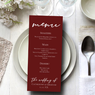 Menu Élégante typographie bourguignonne Mariage du soir