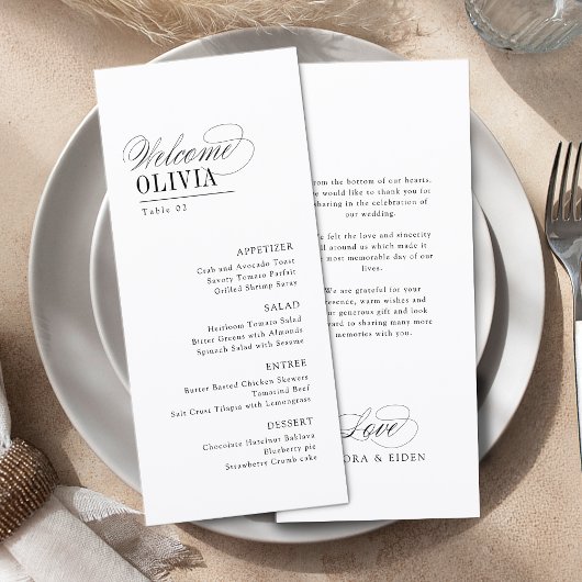 Menu Élégante Typographie Intemporelle Nom de l'invité
