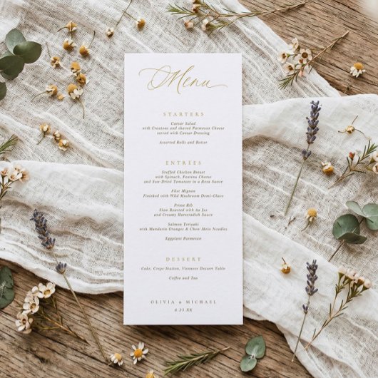 Menu Élégante Typographie Or Script Mariage Dîner