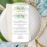 Menu Elégante verdure, bleu turquoise Aquarelle verte<br><div class="desc">Dégustez vos invités avec cette carte Menu élégante. Décorez le design avec sur le dessus un design unique avec des détails d'aquarelle et de verdure dans un mélange de teintes turquoise, aqua, bleu et vert poussiéreux. Détails calligraphie manuscrits et éléments or. De retour dans un élégant ton turquoise. Également disponible...</div>