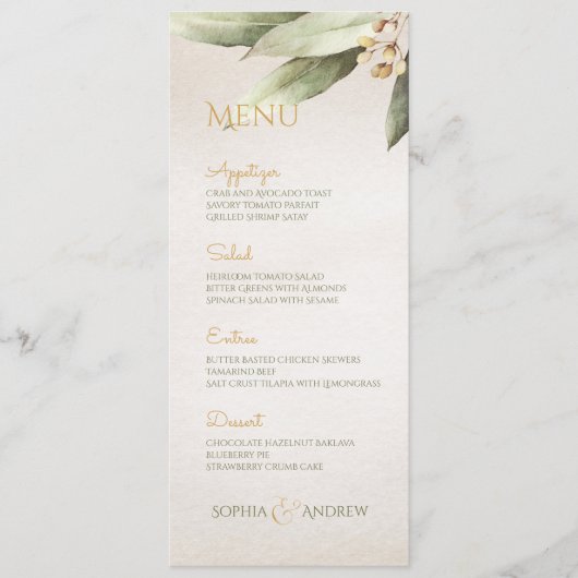 Menu Elégante verdure botanique vintage mariage rustiqu (Devant)