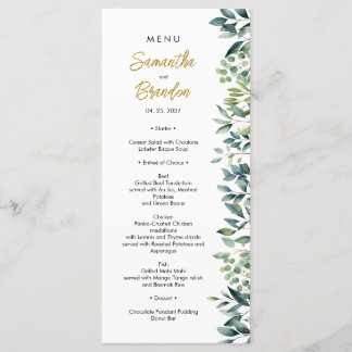 Menu Elégante verdure feuille Mariage