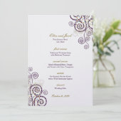Menu Elégante Vintage Boho pourpre spirales Mariage mod (Debout devant)