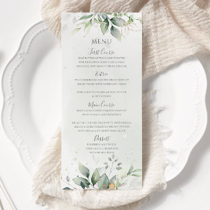 Menu Élégantes feuilles de eucalyptus verdure or mariag