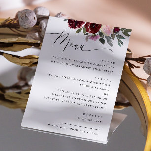 Menu Élégantes fleurs roses roses. Mariage fleuri du ja