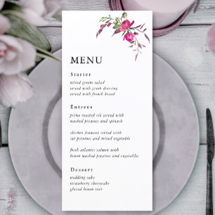 Menu Élégantes fleurs roses violettes de mariage de pri