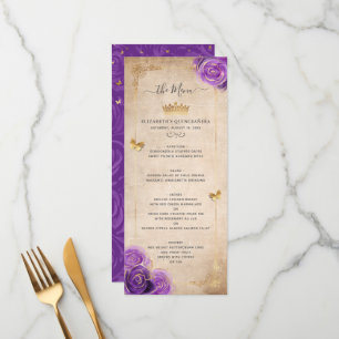 Menu Élégantes Roses Fleurs Aquarelle Or et Violet