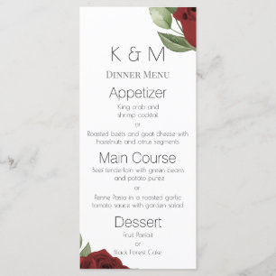 Menu Élégantes Roses rouges sur blanc