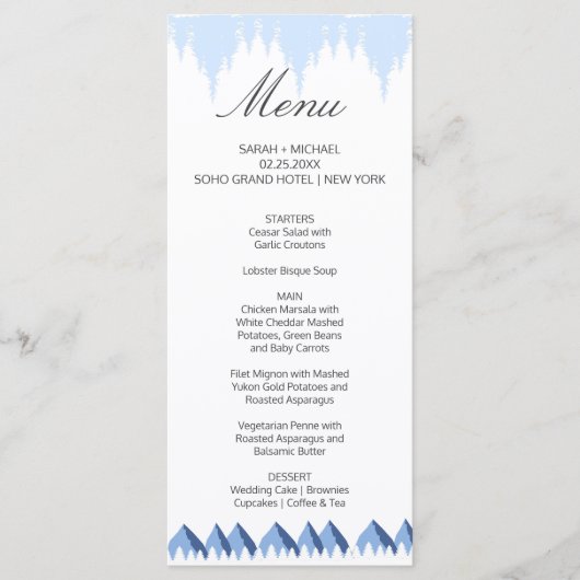 Menu Élégants Snowflakes Winter Wonderland (Devant)