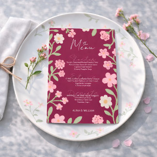 Menu Elegent Floral Pink Border Minimal 