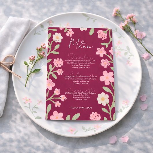 Menu Elegent Floral Pink Border Minimal 
