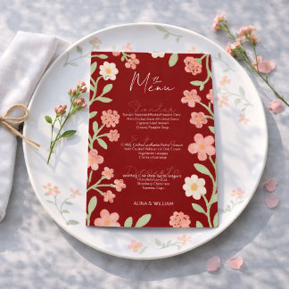 Menu Elegent Floral Red Pink Border Minimal 